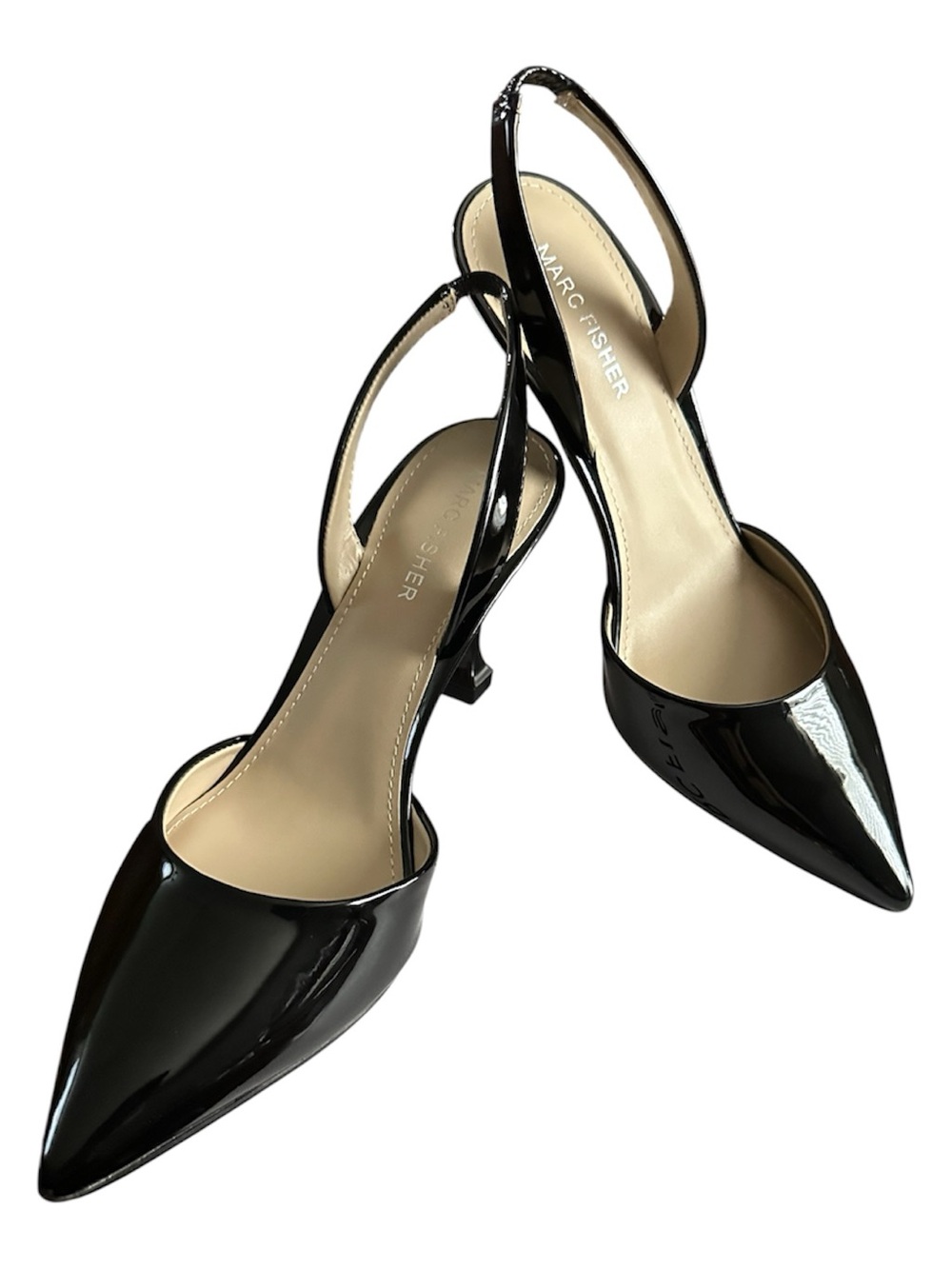 Marc Fisher Black Patent Slingback Pointed Toe Heels